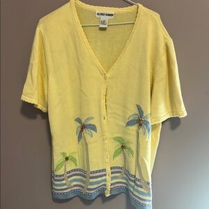 Vintage Alfred Dunner Tropical Yellow Cardigan with Palm Accents